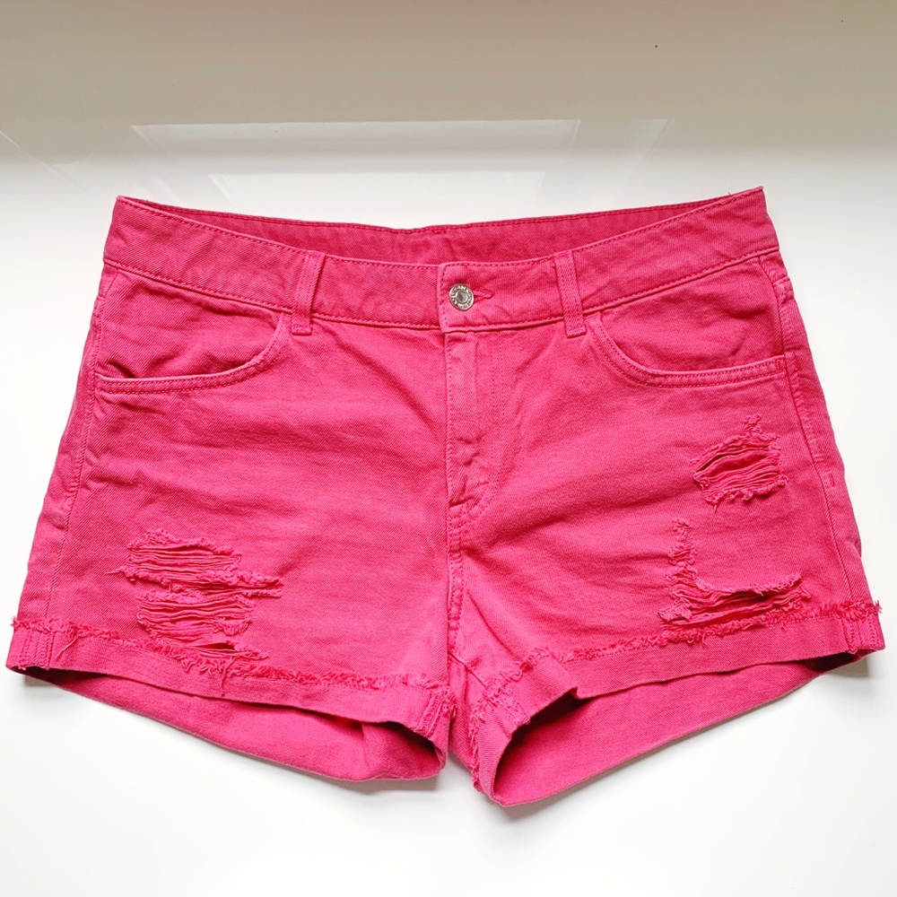 Cotton On Pink Cuffed Distressed Denim Shorts